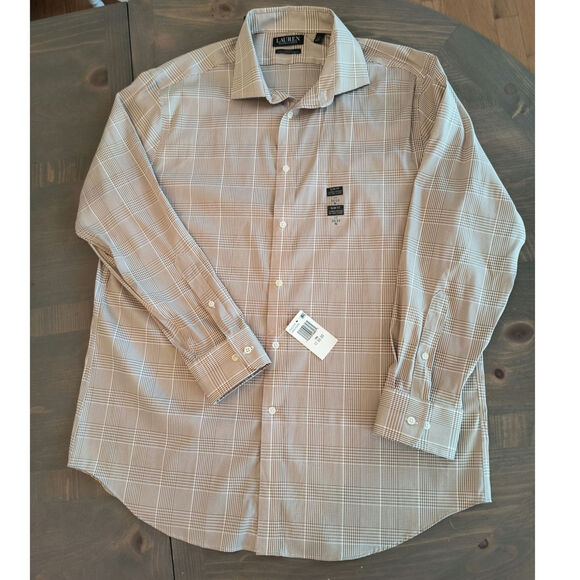Lauren Ralph Lauren Black Label Button Down Shirt Men's Sz XL 17 Slim Tan Check - Picture 10 of 11
